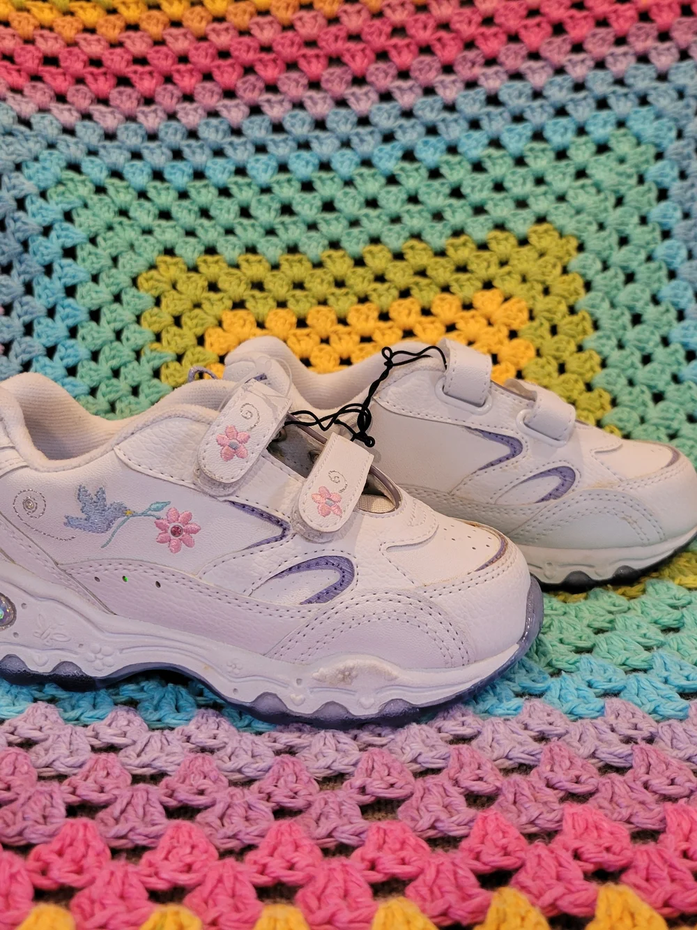 Girl's Sneakers With Bird And Flower Design
